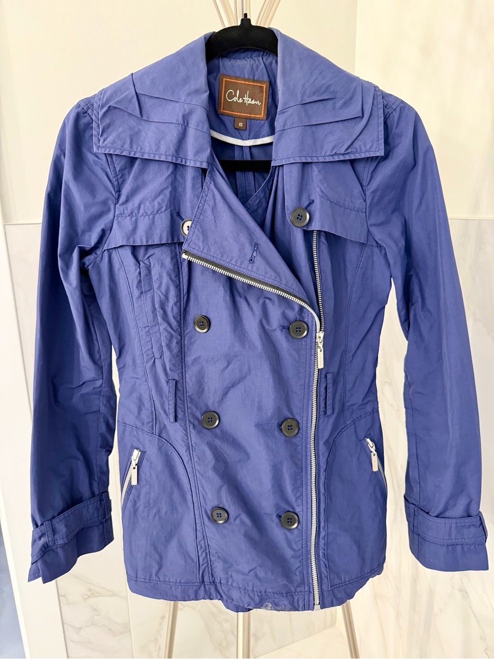 Cole Haan Blue Double-Breasted Trench Jacket